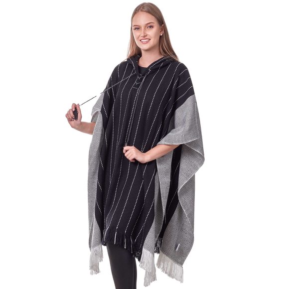 Alpaca Cape Poncho For Women - Black And White Knitted Shawl